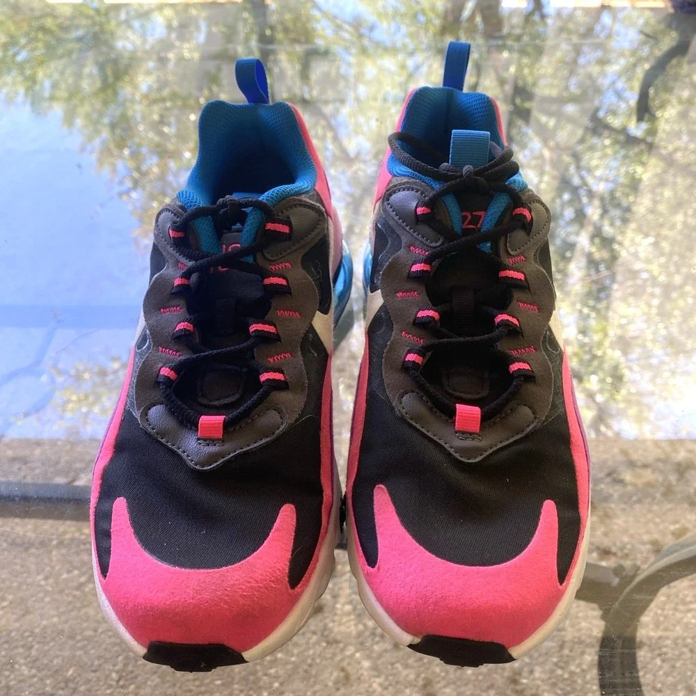 Nike Air Max 270 React Sneakers GS Size 5 Youth Black White Pink Sneakers READ